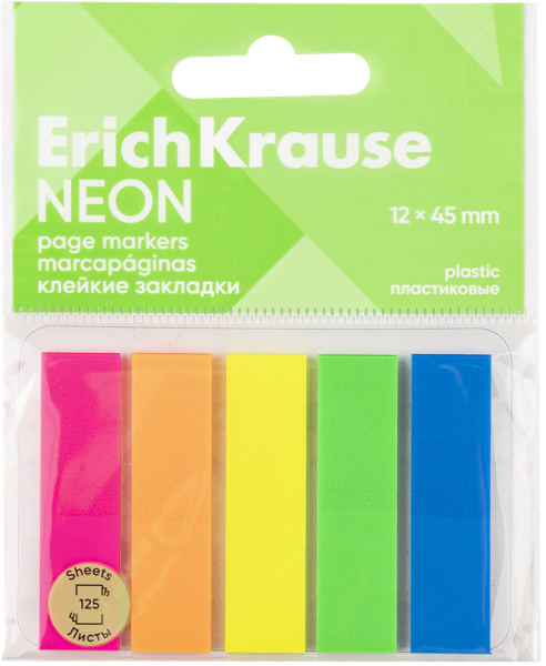 Изображение Закладки 125л на клею Эрих Краузе неон 5 цветов Эрих Краузе м/у, 1 упак