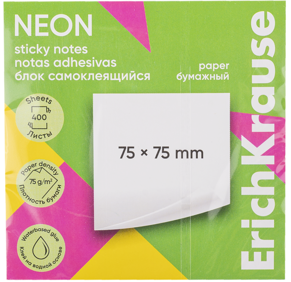 Изображение Блок 400л самоклеящийся Эрих Краузе неон Эрих Краузе м/у, 1 шт