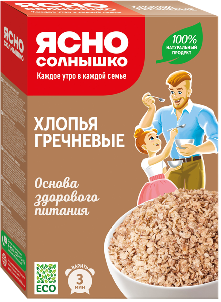 Изображение Хлопья гречневые Ясно Солнышко 3 мин Петербургский МК кор, 375 г