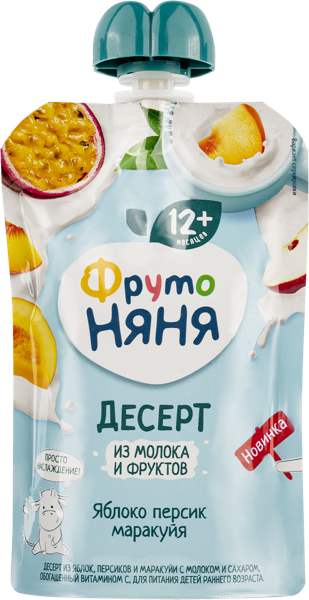 Изображение Десерт с 12 месяцев с молоком Фрутоняня яблоко персик маракуйя Прогресс пауч, 90 г