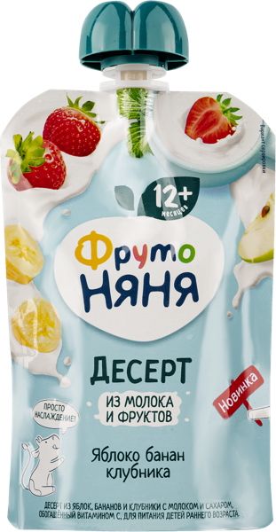 Изображение Десерт с 12 месяцев с молоком Фрутоняня Яблоко банан клуб Прогресс пауч, 90 г