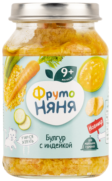 Изображение Пюре мясное с 9 месяцев Фрутоняня Булгур индейка Прогресс с/б, 190 г