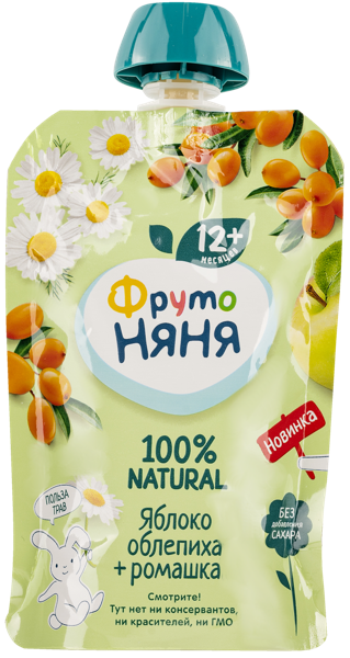 Изображение Пюре фруктовое с 12 месяцев Фрутоняня Яблоко облепих ромаш Прогресс пауч, 90 г