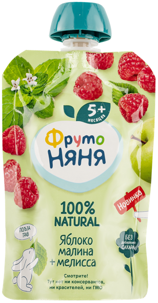 Изображение Пюре фруктовое с 5 месяцев Фрутоняня Ябл малина мелисса Прогресс пауч, 90 г