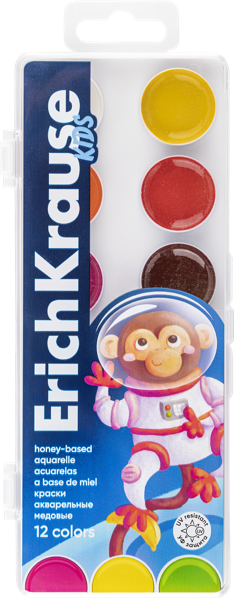 Изображение Краски 12 цветов акварель Эрих Краузе спейс энималс медовые Эрих Краузе к/у, 1 шт