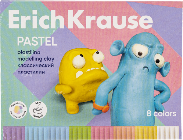 Изображение Пластилин 8 цветов со стеком Эрих Краузе джолли френдс пастель Эрих Краузе к/у, 1 шт
