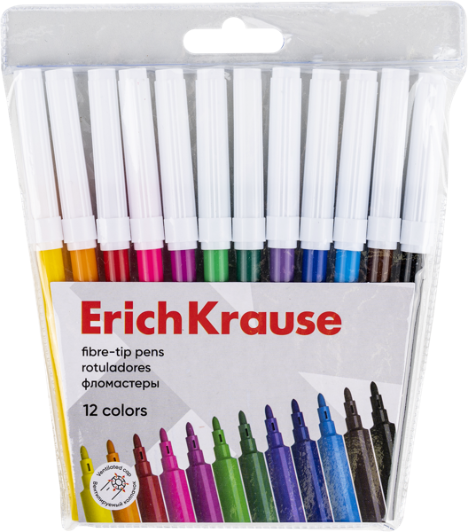Изображение Фломастеры цветные Эрих Краузе бейсик смываемые Эрих Краузе к/у, 12 шт