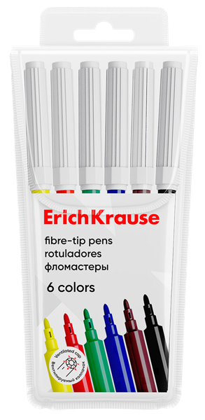 Изображение Фломастеры цветные Эрих Краузе бейсик смываемые Эрих Краузе к/у, 6 шт