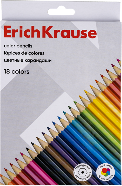 Изображение Карандаши цветные Эрих Краузе классические шестигранные Эрих Краузе к/у, 18 шт