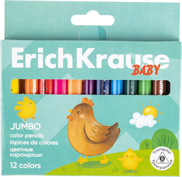 Изображение Карандаши цветные Эрих Краузе бэби джамбо трехгранные Эрих Краузе к/у, 12 шт