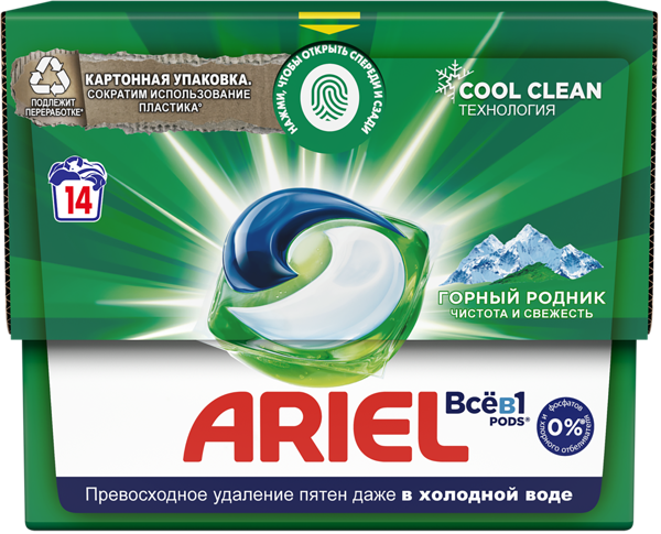 Изображение Капсулы для стирки Ариель горный родник белое белье Проктер Энд Гэмбл п/у, 14 шт