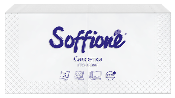 Изображение Салфетки 3х-слойные Соффионе столовые 33*33см Архбум к/у, 200 шт