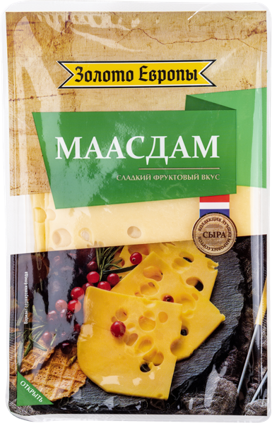 Изображение Сыр 45% нарезка Золото Европы маасдам Невские сыры м/у, 125 г