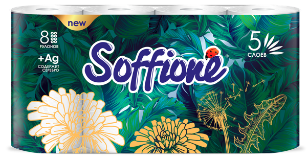 Изображение Туалетная бумага 5ти слойная Соффионе лакшери 110 листов Архбум м/у, 8 шт