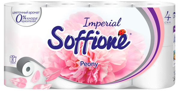 Изображение Туалетная бумага 4-х слойная Соффионе империал пион 130 листов Архбум м/у, 8 шт