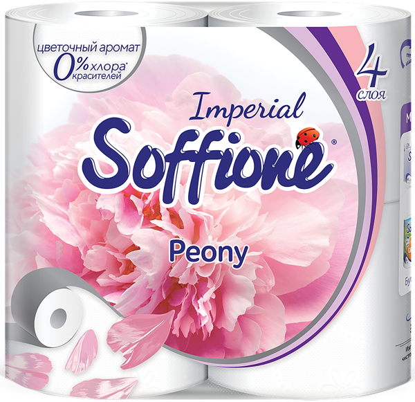 Изображение Туалетная бумага 4-х слойная Соффионе империал пион 130 листов Архбум м/у, 4 шт
