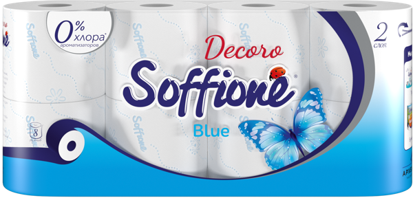 Изображение Туалетная бумага 2х слойная Соффионе декоро блю 150 листов Архбум м/у, 8 шт