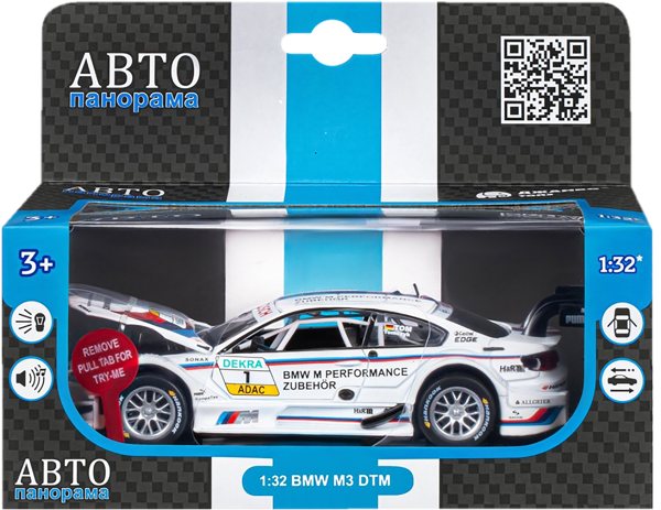 Изображение Машина 1:32 свет, звук Автопанорама бмв м3 dtm белая Гуандонг Джаки к/у, 1 шт