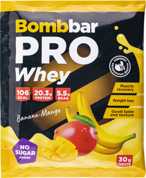 Изображение Протеин сывороточный Бомббар банан манго Фитнес Фуд м/у, 30 г