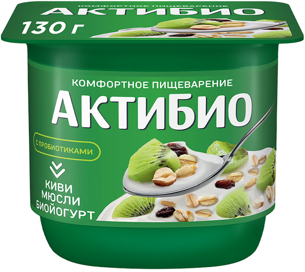 Изображение Биойогурт 3% Актибио киви мюсли Эйч энд Эн п/б, 130 г