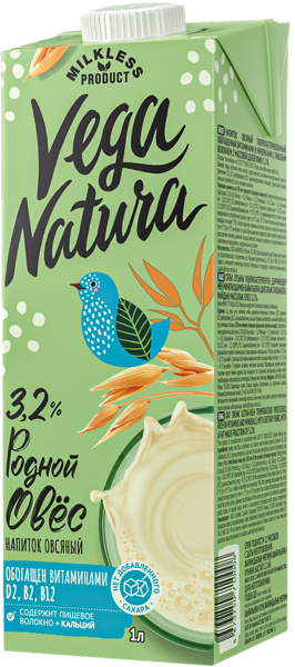 Изображение Напиток 3,2% овсяный Вега Натура родной овес Южное т/п, 1 л