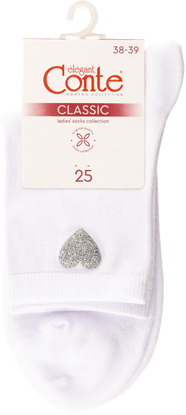Изображение Носки размер 25 женские Конте 22С-40СП белые с сердечко Конте СПА м/у, 1 пара