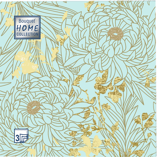 Изображение Салфетки 3х слойные Букет хоум коллекшн классик цветы тиффани 33*33см Русская Бумага м/у, 20 шт