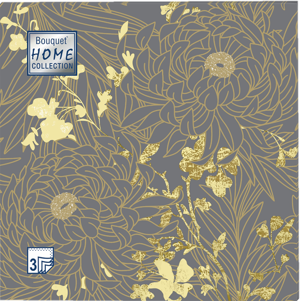 Изображение Салфетки 3х слойные Букет хоум коллекшн классик цветы серый фон 33*33см Русская Бумага м/у, 20 шт