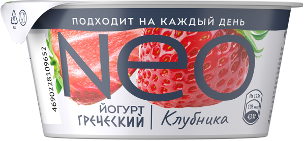 Изображение Йогурт 1,7% греческий Нео клубника ВБД п/б, 125 г