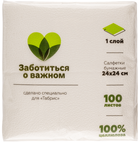 Изображение Салфетки 24*24см 1слойные Табрис белые Фабрика Люкс м/у, 100 шт
