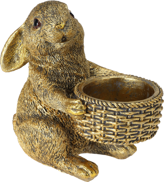 Изображение Подсвечник для чайной свечи Купман кролик с корзинкой золото Купман Интернэшнл , 1 шт