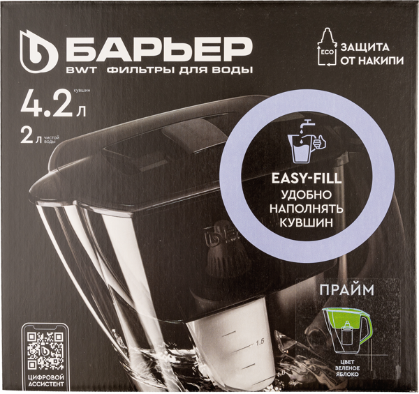 Изображение Фильтр 4,2л для воды Барьер прайм зеленое яблоко Барьер к/у, 1 шт