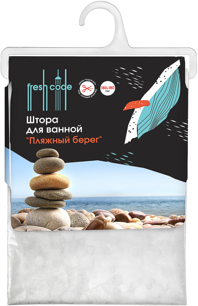 Изображение Штора 180*180см для ванной Фреш Код пляжный берег Фреш Код м/у, 1 шт