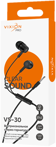 Изображение Наушники черные Виксион VS-30 проводные Дунгуань Пуджи Электроник к/у, 1 шт