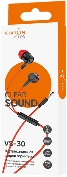 Изображение Наушники красные Виксион VS-30 проводные Дунгуань Пуджи Электроник к/у, 1 шт