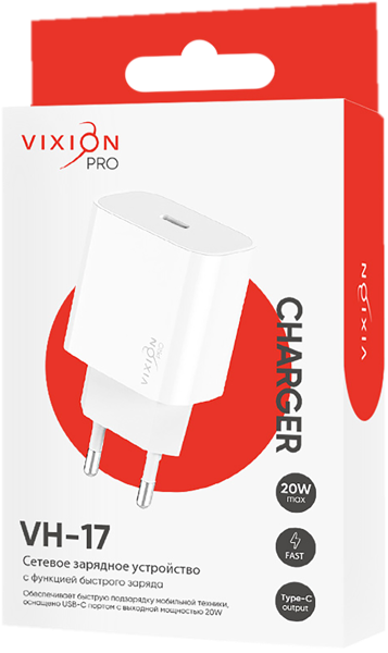 Изображение Зарядное устройство сетевое Виксион 1 разъем тайп-с белое Дунгуань Пуджи Электроник к/у, 1 шт