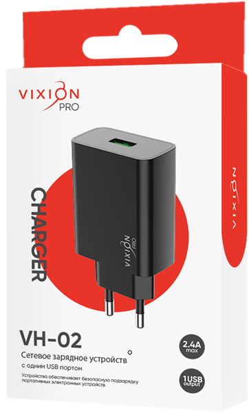 Изображение Зарядное устройство сетевое Виксион 1 разъем VH-02 черное Дунгуань Пуджи Электроник к/у, 1 шт