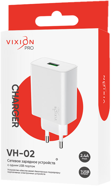 Изображение Зарядное устройство 1м сетевое Виксион 1 разъем VH-02 белое Дунгуань Пуджи Электроник к/у, 1 шт