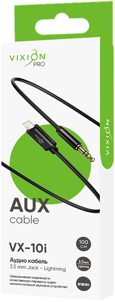 Изображение Кабель 1м черный Виксион аукс лайтнинг VX-10i Дунгуань Пуджи Электроник к/у, 1 шт