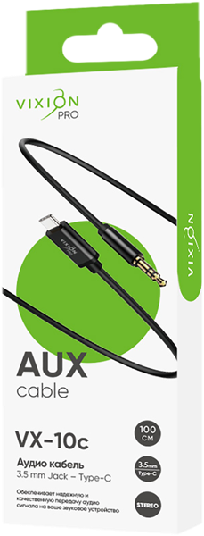Изображение Кабель 1м черный Виксион аукс тайп-с VX-10c Дунгуань Пуджи Электроник к/у, 1 шт