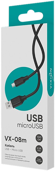 Изображение Кабель 1м черный Виксион микро юсб VX-08m Дунгуань Пуджи Электроник к/у, 1 шт