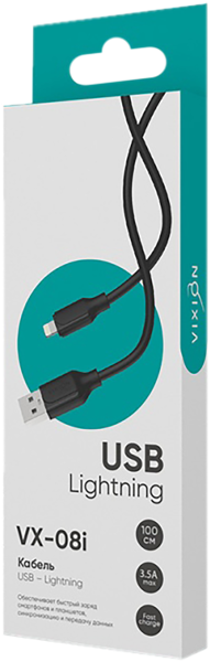 Изображение Кабель 1м черный Виксион лайтнинг юсб VX-08i Дунгуань Пуджи Электроник к/у, 1 шт