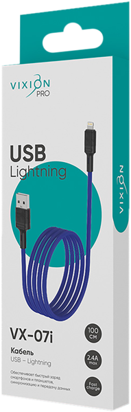 Изображение Кабель 1м синий Виксион лайтнинг юсб VX-07i Дунгуань Пуджи Электроник к/у, 1 шт