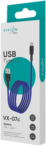 Изображение Кабель 1м синий Виксион тайп-с юсб VX-07c Дунгуань Пуджи Электроник к/у, 1 шт