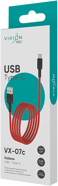Изображение Кабель 1м красный Виксион тайп-с юсб VX-07c Дунгуань Пуджи Электроник к/у, 1 шт