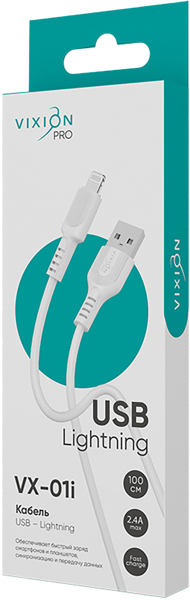 Изображение Кабель 1м белый Виксион лайтнинг VX-01i Дунгуань Пуджи Электроник к/у, 1 шт
