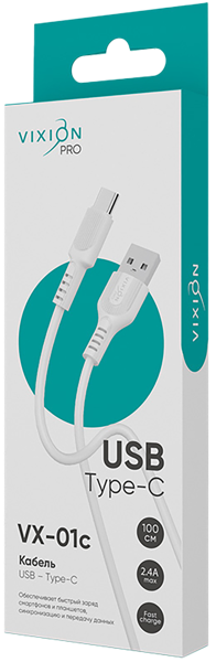 Изображение Кабель 1м белый Виксион тайп-с VX-01c Дунгуань Пуджи Электроник к/у, 1 шт