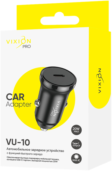 Изображение Адаптер для авто черный Виксион 1 разъем тайп-с VU-10 Дунгуань Пуджи Электроник к/у, 1 шт