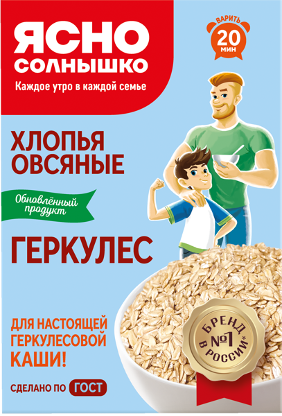 Изображение Хлопья овсяные Ясно Солнышко геркулес 20 мин Петербургский МК кор, 450 г