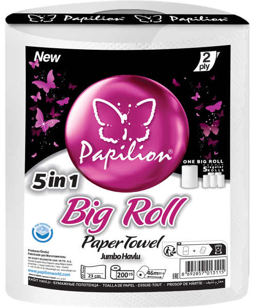 Изображение Полотенце бумажное 2х сл Папильон джамбо 5в1 200 листов Ар Кагит м/у, 1 шт